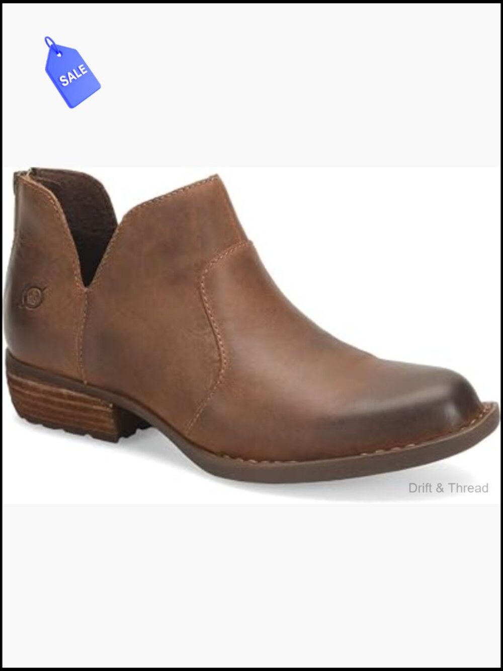 Born Leather Ankle Bootie Women Round Toe Block Heel Zip